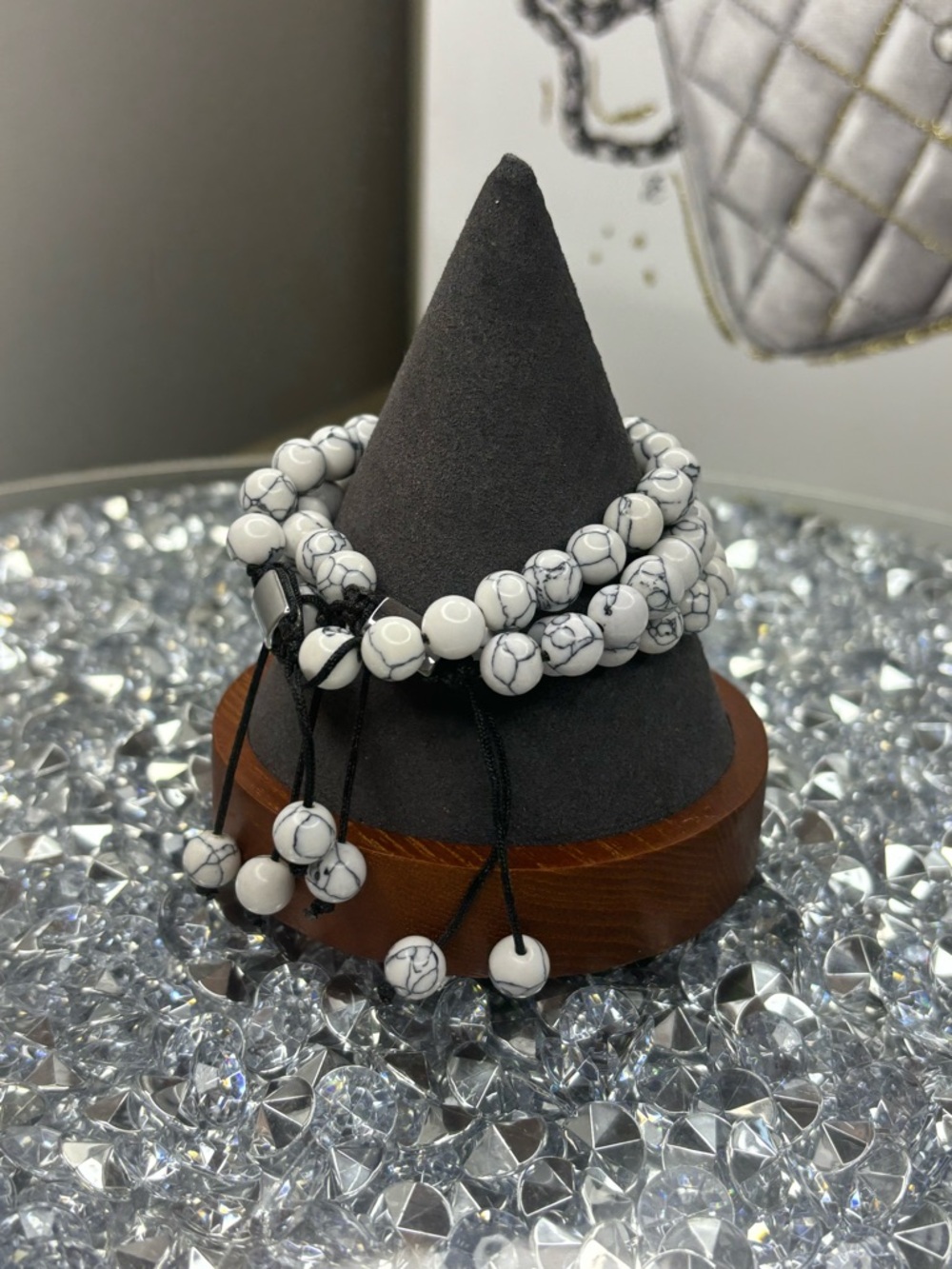 White Howlite Beaded Stretch Bracelet Stack - Picture 5 of 8